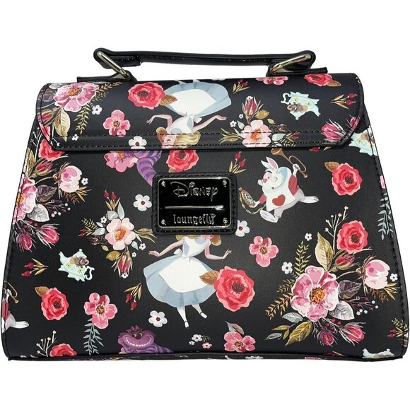 Disney Alice in Wonderland Floral Faux Leather Crossbody Satchel Bag - Picture 8 of 8